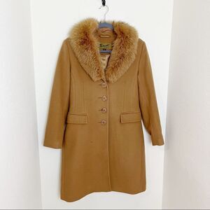 Sachi Camel Fox Fur Trim Peacoat
